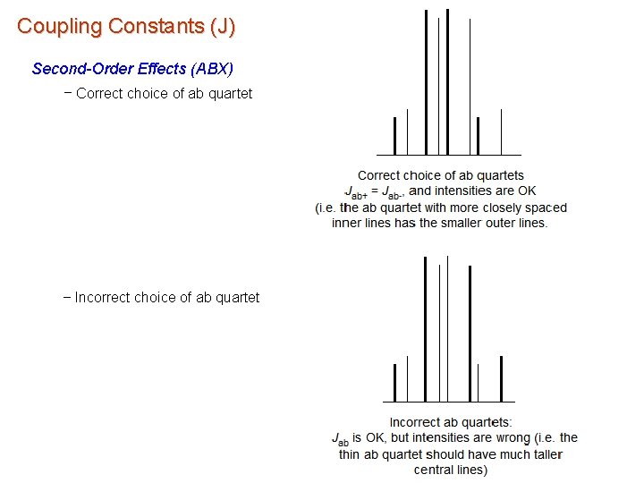 Coupling Constants (J) Second-Order Effects (ABX) – Correct choice of ab quartet – Incorrect