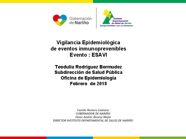 Vigilancia Epidemiológica de eventos inmunoprevenibles Evento : ESAVI Teodulia Rodriguez Bermudez Subdirección de Salud