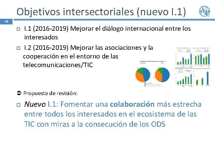 Objetivos intersectoriales (nuevo I. 1) 54 I. 1 (2016 -2019) Mejorar el diálogo internacional