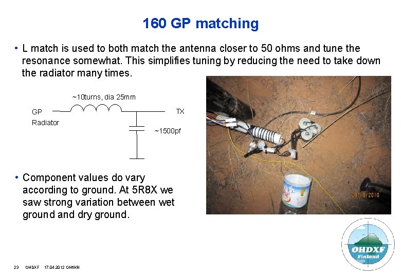 160 GP matching • L match is used to both match the antenna closer