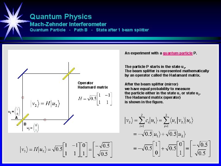 Quantum Physics Mach-Zehnder Interferometer Quantum Particle - Path B - State after 1 beam