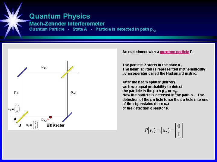 Quantum Physics Mach-Zehnder Interferometer Quantum Particle - State A - Particle is detected in