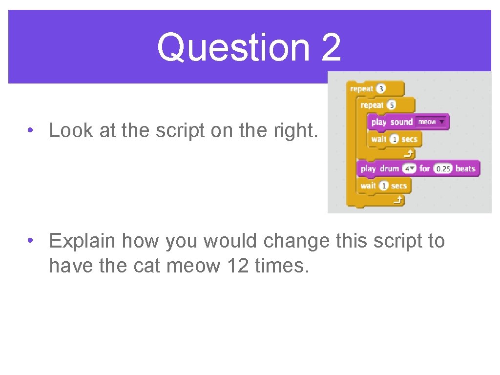Question 2 • Look at the script on the right. • Explain how you