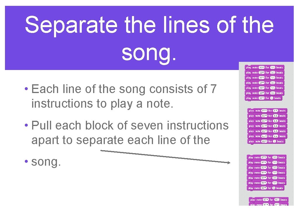 Separate the lines of the song. • Each line of the song consists of