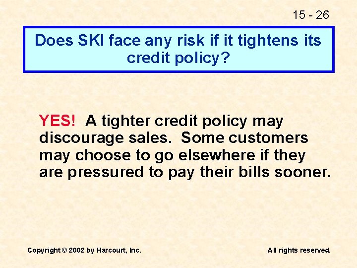 15 - 26 Does SKI face any risk if it tightens its credit policy?