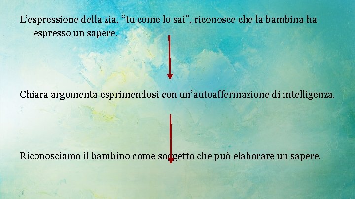 L’espressione della zia, “tu come lo sai”, riconosce che la bambina ha espresso un