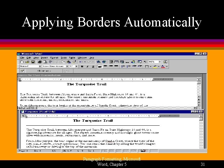 Applying Borders Automatically Paragraph Formatting, Microsoft Word, Chapter 5 31 