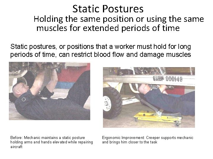 Static Postures Holding the same position or using the same muscles for extended periods