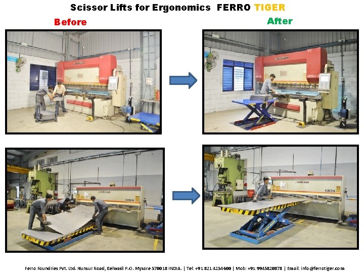 Scissor Lifts for Ergonomics FERRO TIGER After Before Ferro Foundries Pvt. Ltd. Hunsur Road,