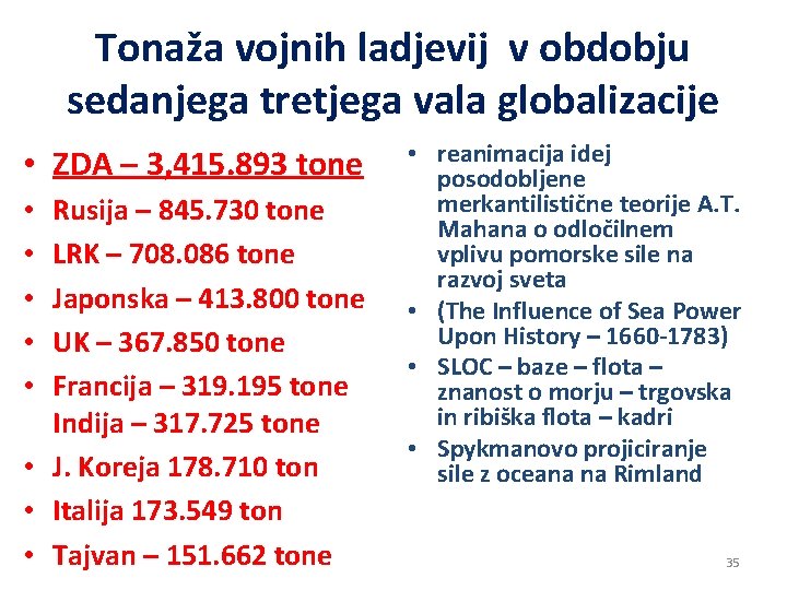 Tonaža vojnih ladjevij v obdobju sedanjega tretjega vala globalizacije • ZDA – 3, 415. Tonaža vojnih ladjevij v obdobju sedanjega tretjega vala globalizacije • ZDA – 3, 415.