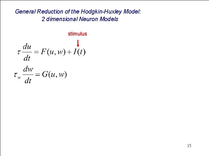 General Reduction of the Hodgkin-Huxley Model: 2 dimensional Neuron Models stimulus 15 