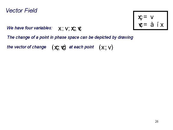 Vector Field We have four variables: The change of a point in phase space