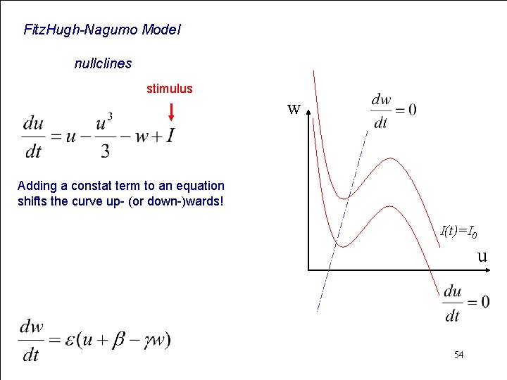 Fitz. Hugh-Nagumo Model nullclines stimulus w Adding a constat term to an equation shifts