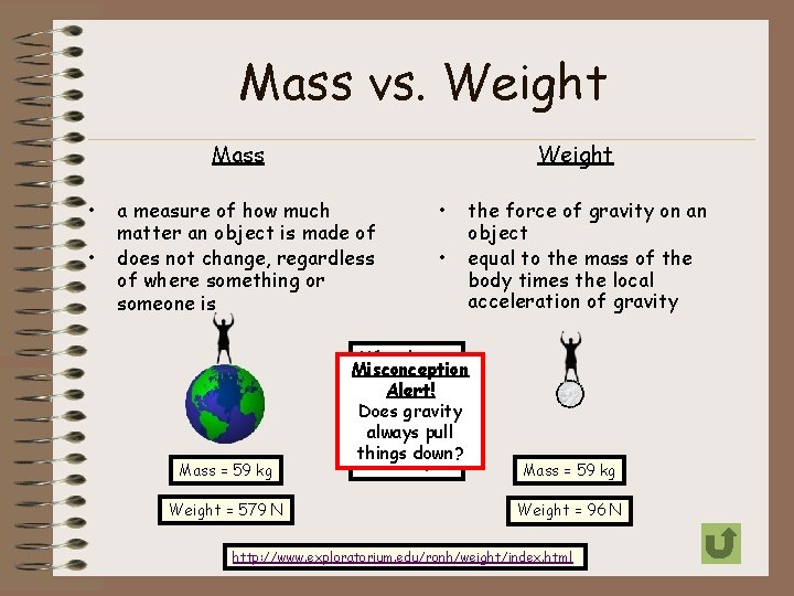 Mass vs. Weight Mass • • Weight a measure of how much matter an