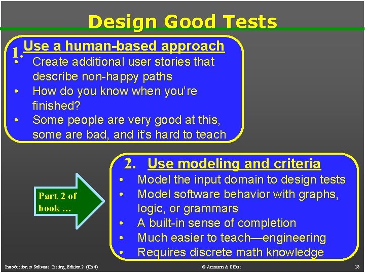 Design Good Tests 1. Use a human-based approach • • • Create additional user Design Good Tests 1. Use a human-based approach • • • Create additional user