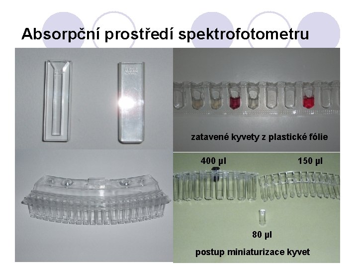 Absorpční prostředí spektrofotometru zatavené kyvety z plastické fólie 400 µl 150 µl 80 µl