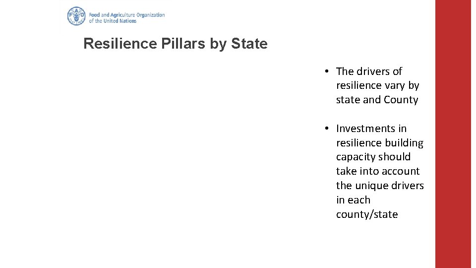 Resilience Pillars by State • The drivers of resilience vary by state and County