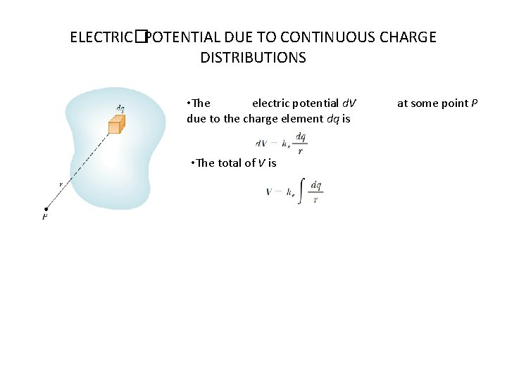 ELECTRIC�POTENTIAL DUE TO CONTINUOUS CHARGE DISTRIBUTIONS • The electric potential d. V due to