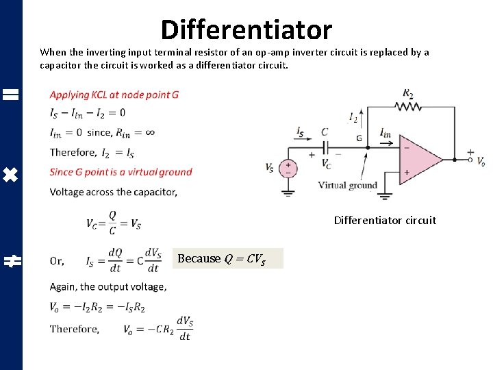 Differentiator When the inverting input terminal resistor of an op-amp inverter circuit is replaced