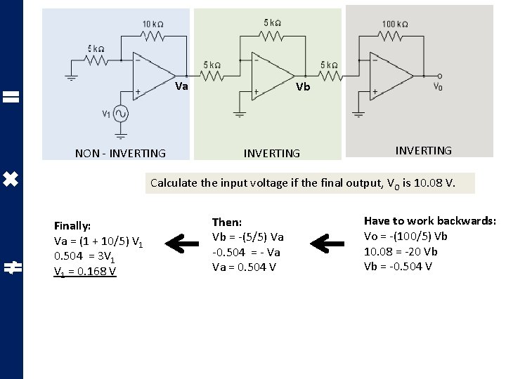 Va NON - INVERTING Vb INVERTING Calculate the input voltage if the final output,