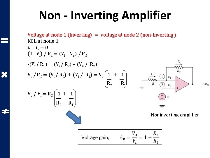 Non - Inverting Amplifier Voltage at node 1 (inverting) = voltage at node 2