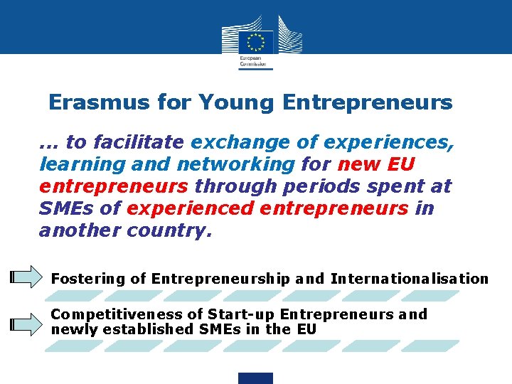 Erasmus for Young Entrepreneurs. . . to facilitate exchange of experiences, learning and networking