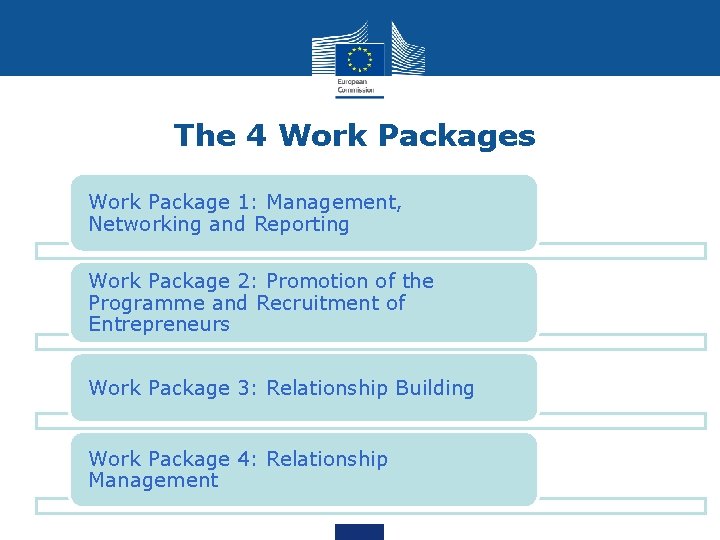 The 4 Work Packages Work Package 1: Management, Networking and Reporting Work Package 2: