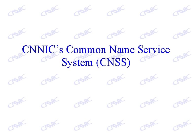 CNNIC’s Common Name Service System (CNSS) 