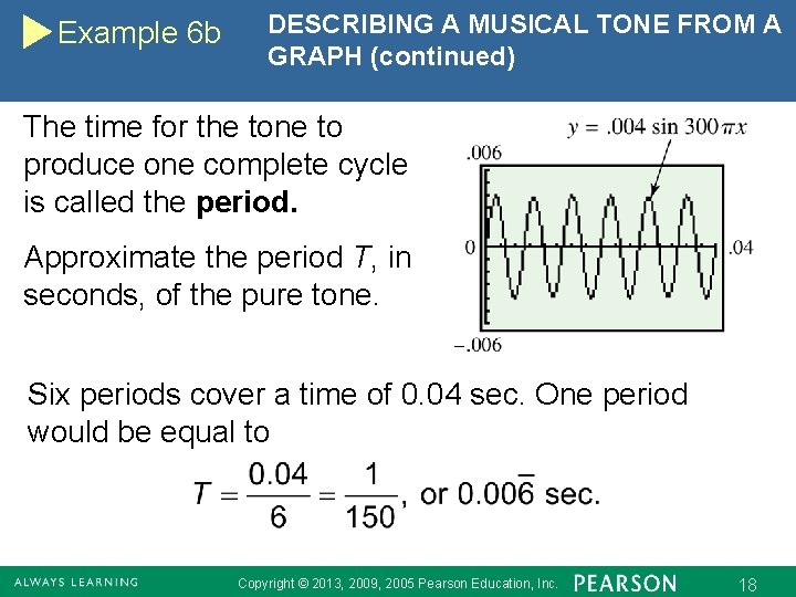 Example 6 b DESCRIBING A MUSICAL TONE FROM A GRAPH (continued) The time for