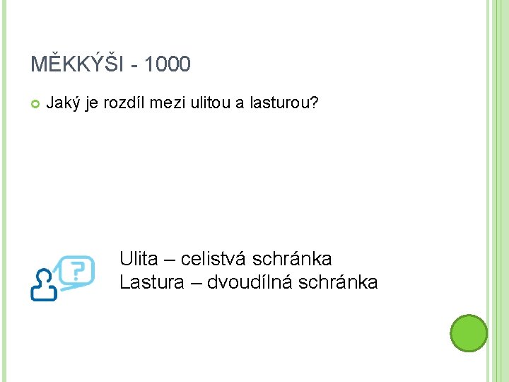MĚKKÝŠI - 1000 Jaký je rozdíl mezi ulitou a lasturou? Ulita – celistvá schránka