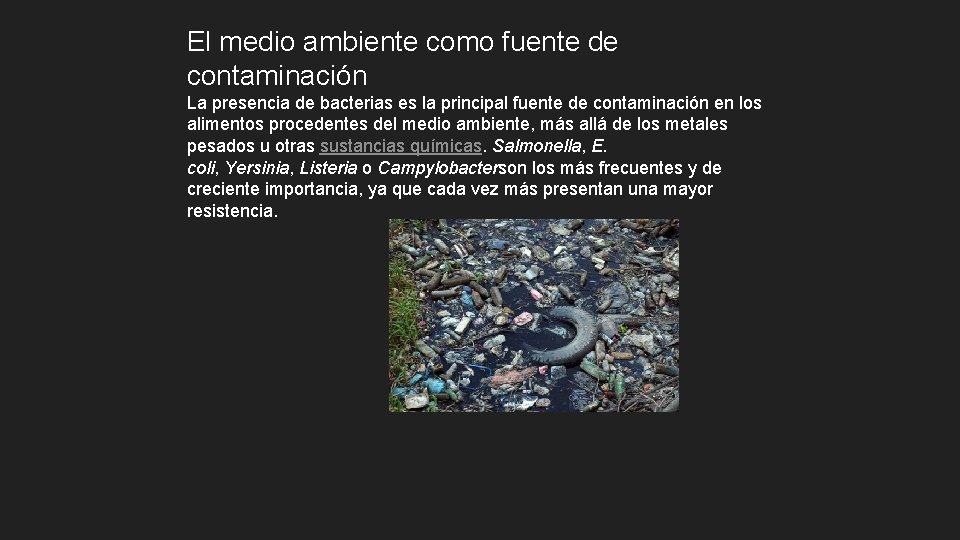 El medio ambiente como fuente de contaminación La presencia de bacterias es la principal