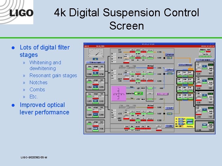 4 k Digital Suspension Control Screen l Lots of digital filter stages » Whitening