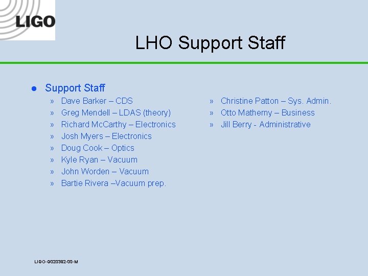 LHO Support Staff l Support Staff » » » » Dave Barker – CDS