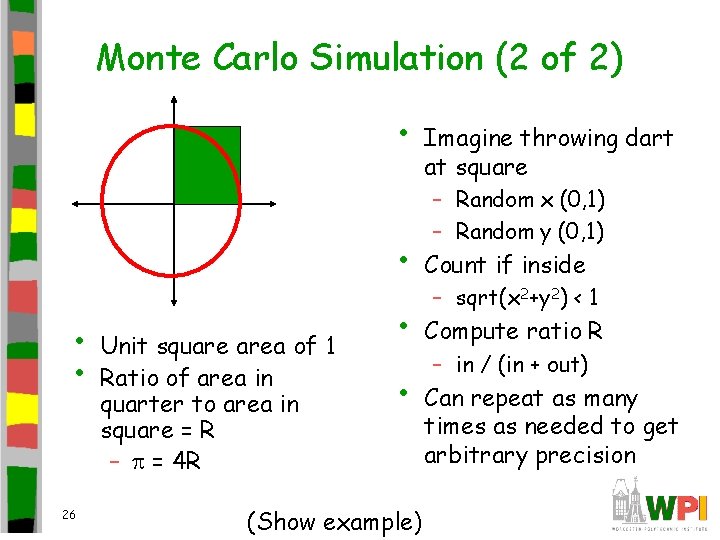 Monte Carlo Simulation (2 of 2) • • • 26 Unit square area of