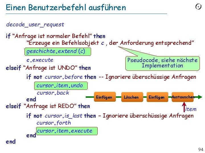 Einen Benutzerbefehl ausführen decode_user_request if “Anfrage ist normaler Befehl” then “Erzeuge ein Befehlsobjekt c