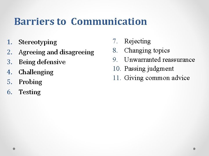 Barriers to Communication 1. 2. 3. 4. 5. 6. Stereotyping Agreeing and disagreeing Being