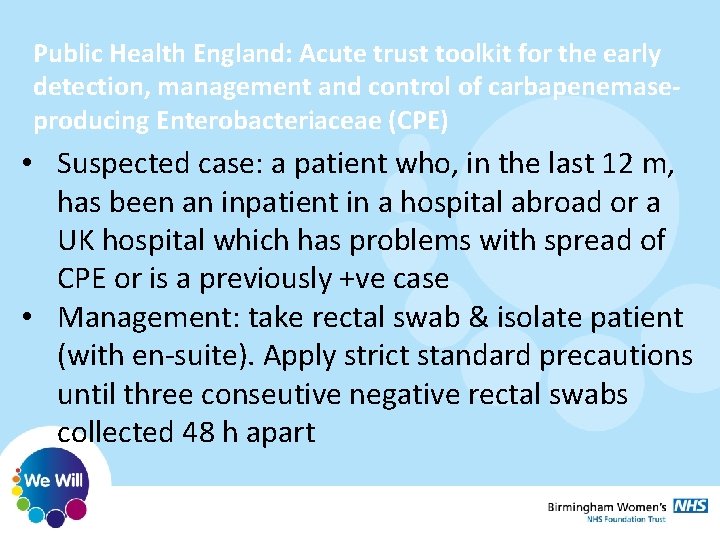 Public Health England: Acute trust toolkit for the early detection, management and control of