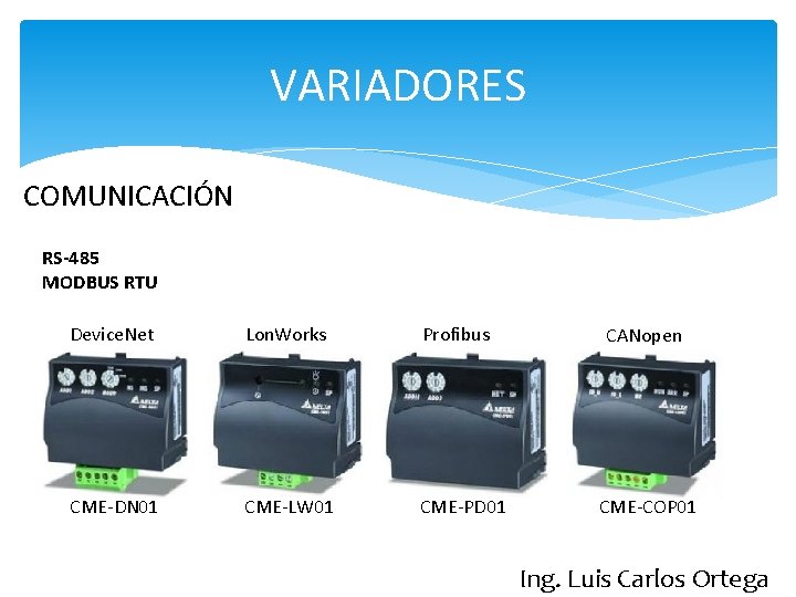 VARIADORES COMUNICACIÓN RS-485 MODBUS RTU Device. Net Lon. Works Profibus CME-DN 01 CME-LW 01