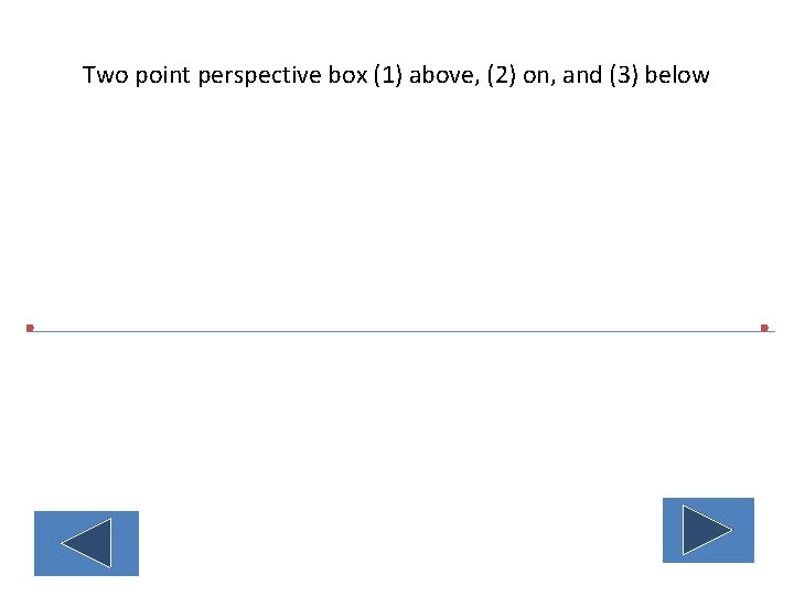 Two point perspective box (1) above, (2) on, and (3) below eye level. 