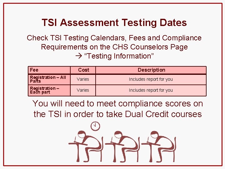 TSI Assessment Testing Dates Check TSI Testing Calendars, Fees and Compliance Requirements on the