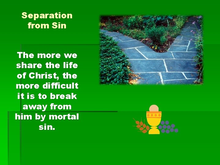 Separation from Sin The more we share the life of Christ, the more difficult