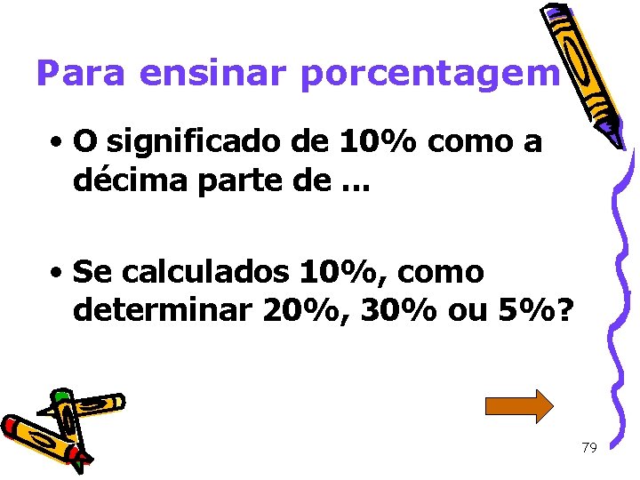 Para ensinar porcentagem • O significado de 10% como a décima parte de. .