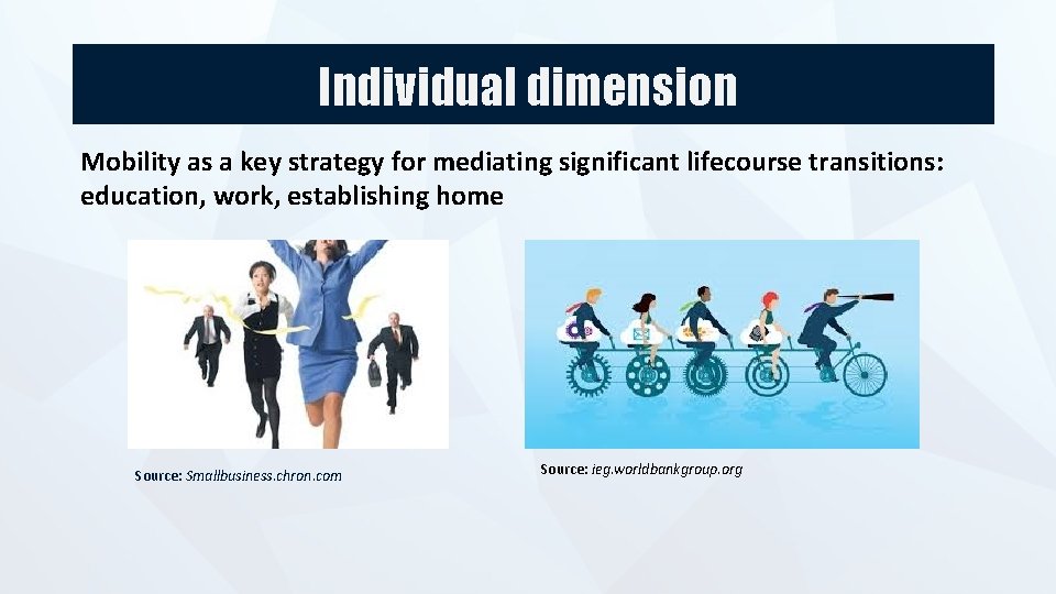 Individual dimension Mobility as a key strategy for mediating significant lifecourse transitions: education, work,