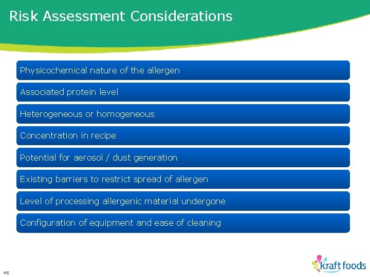 Risk Assessment Considerations Physicochemical nature of the allergen Associated protein level Heterogeneous or homogeneous