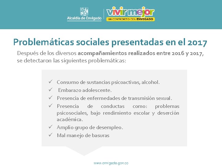 Problemáticas sociales presentadas en el 2017 Después de los diversos acompañamientos realizados entre 2016