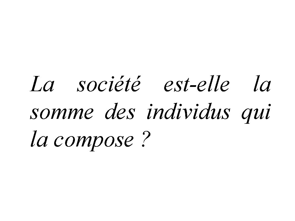 La société est-elle la somme des individus qui la compose ? 