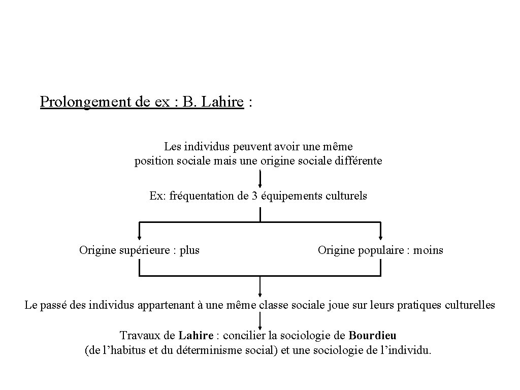 Prolongement de ex : B. Lahire : Les individus peuvent avoir une même position