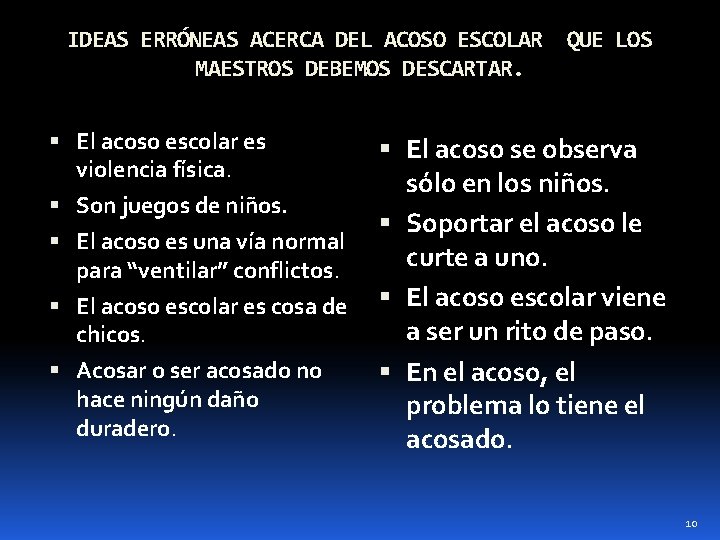 IDEAS ERRÓNEAS ACERCA DEL ACOSO ESCOLAR QUE LOS MAESTROS DEBEMOS DESCARTAR. El acoso escolar