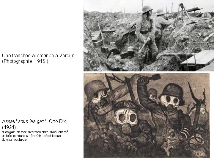 Une tranchée allemande à Verdun (Photographie, 1916. ) Assaut sous les gaz*, Otto Dix,