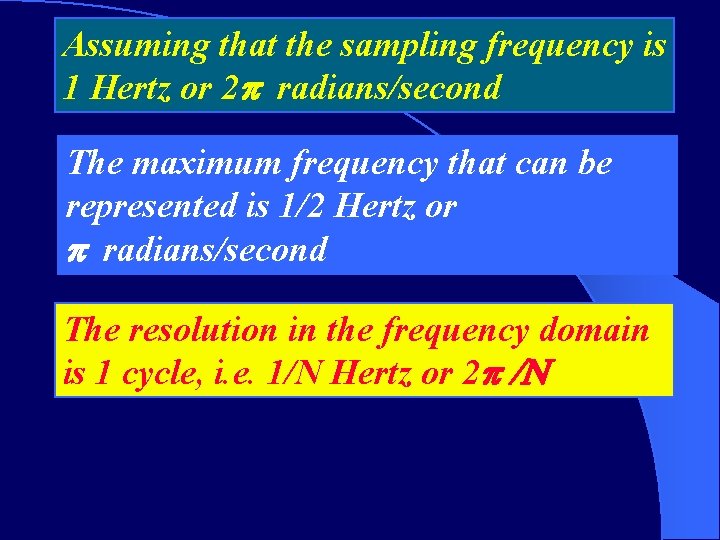 Assuming that the sampling frequency is 1 Hertz or 2 radians/second The maximum frequency